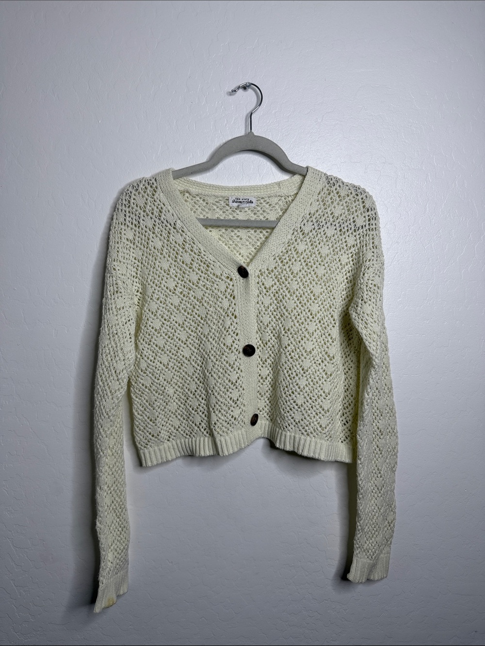 Ten Sixty Sherman Cream Open-Knit Button Front Cardigan
